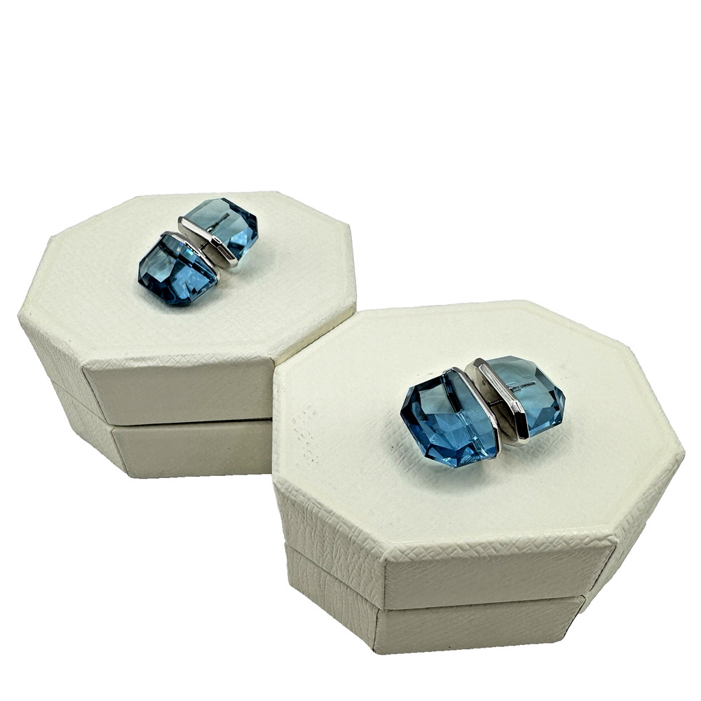 Swarovski Lucent Aquamarine Crystal Stud Earrings PAIR Rhodium Plated Boxed